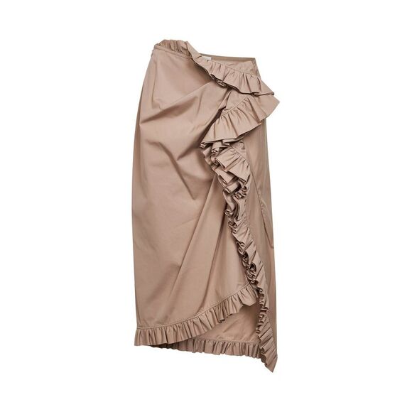 Dries Van Noten Women Beige Poplin Asymmetric Ruffled Midi Skirt